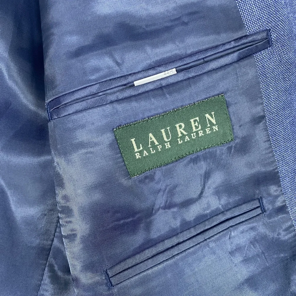Lauren Ralph Lauren Blazer Mens 44R Blue Silk Wool Blend Sport Coat Two Button